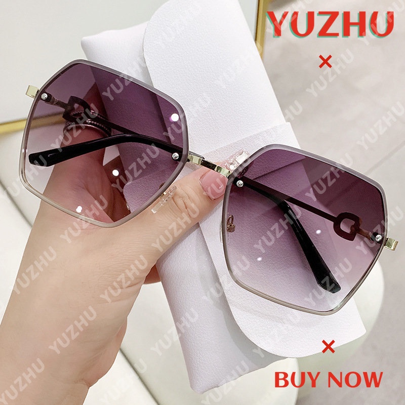 (YUZHU) Kacamata Hitam Premium Tanpa Bingkai Logam Untuk Wanita Perlindungan UV Cahaya Gradien Kerai Sunglasses