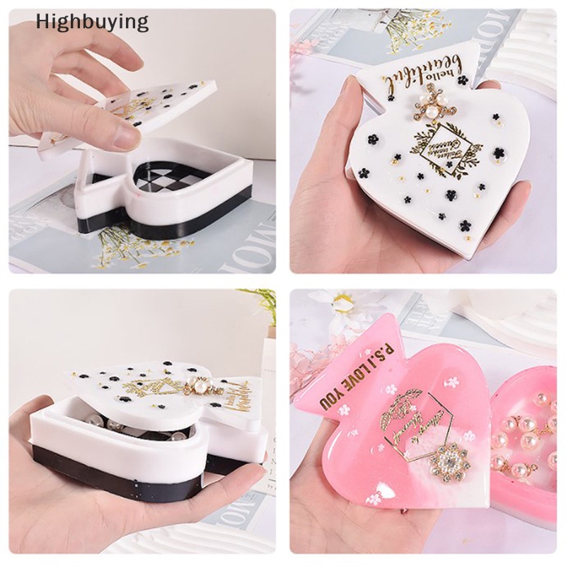 Hbid 2PCS Kotak Penyimpanan Hati Epoxy Resin Cetakan Spade Heart Checkerboard Jewelry Storage Box Mold Dekorasi Rumah Glory