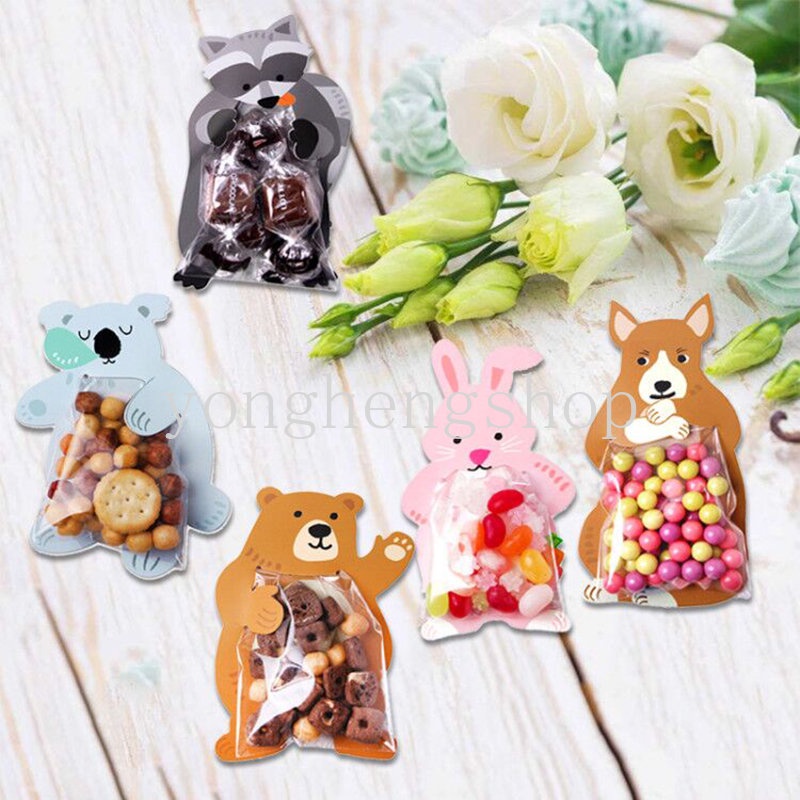 10 Pcs/set Lucu Kartun Beruang Kelinci Berbentuk Permen Cookie Bag Baby Shower Pesta Ulang Tahun Anak Hadiah Kantong DIY Cokelat Manis Biskuit Kemasan Tas