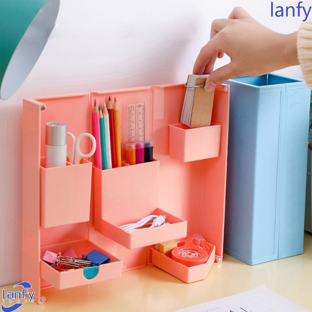 Lanfy Desktop Organizer Plastik Lipat Kamar Kantor Sekolah Makeup Brushes Holder Phone Stand Holder Pulpen Organizer Kotak Penyimpanan