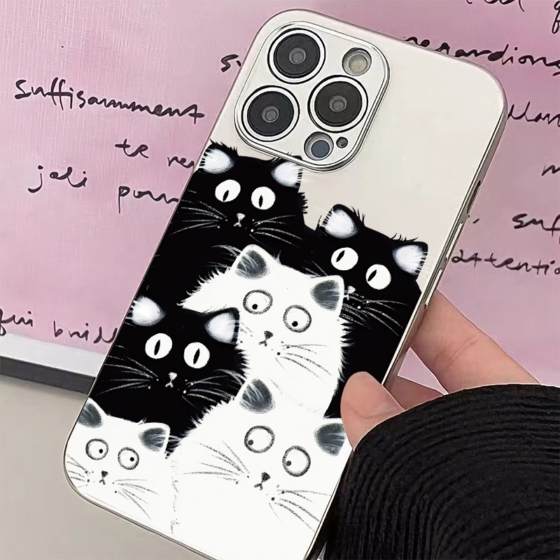 IPHONE Soft Electroplate Case Kompatibel Untuk Iphone11 14 13 12 Pro Max Kucing Lucu Casing Ponsel XS XR X8 +7 6S Plus Mini TPU Silikon Shockproof Cover