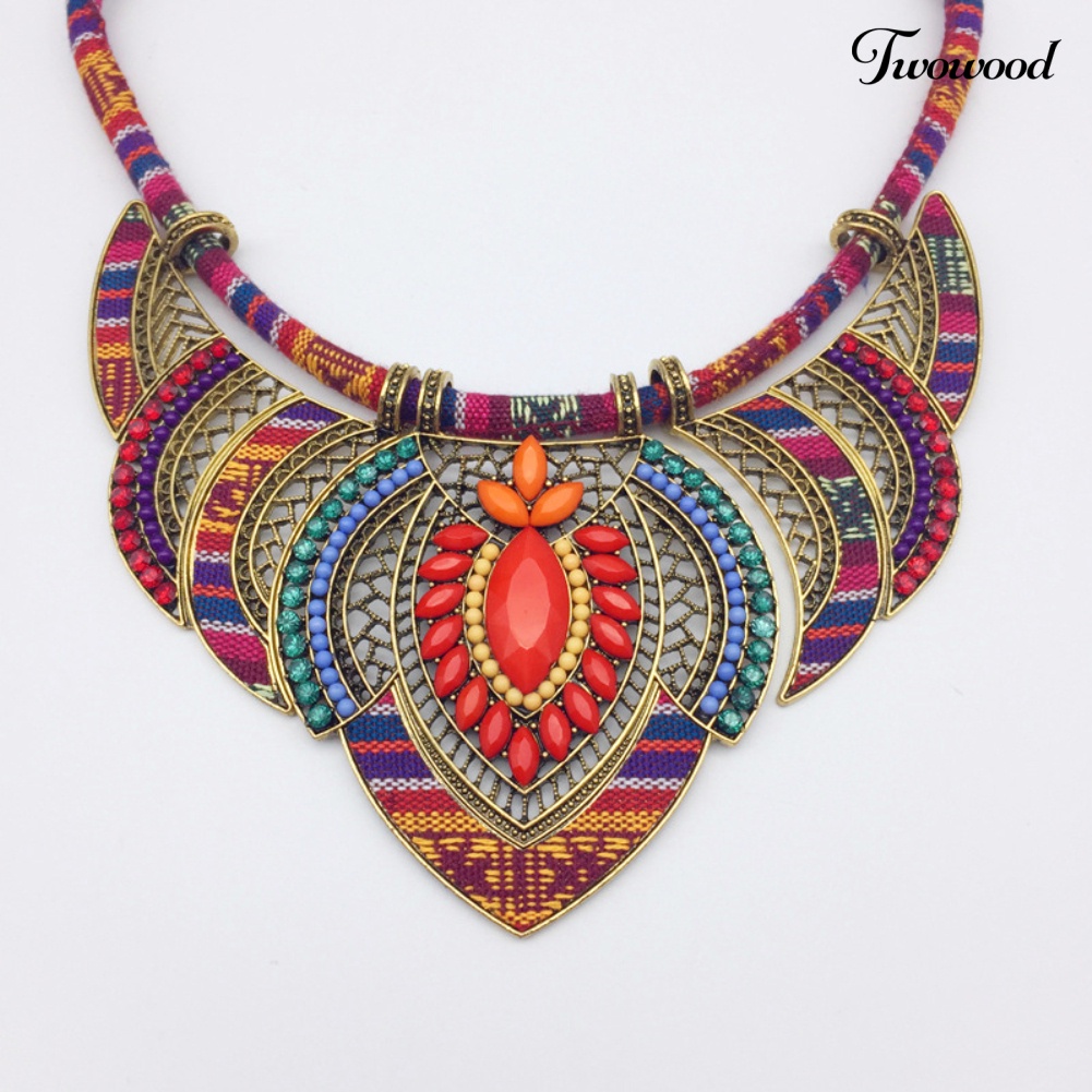 Twowood Vintage Wanita Berlian Imitasi Liontin Bib Kalung Pernyataan Tribal Perhiasan Hadiah