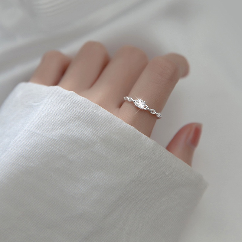 Papaozhu Bergaya S925 Perak Bersinar Persegi Zirkon Perak Terbuka Cincin Untuk Wanita Perempuan Chic Berkilau Kristal Geometris Buku Jari Cincin Temperamen Perhiasan