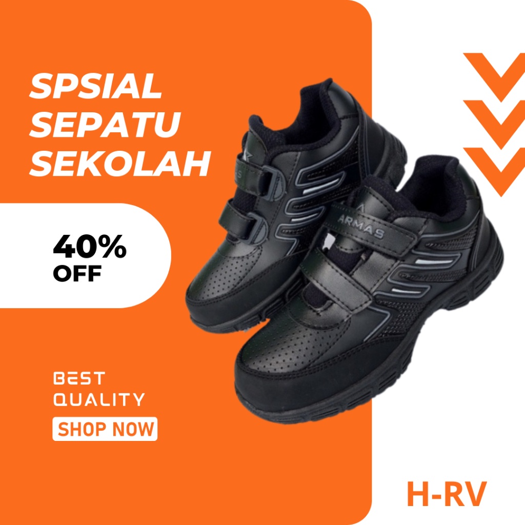OUTSOLE -  Kuat  Sepatu Sekolah Hitam Polos Anak Laki Laki Perempuan Merek Armas