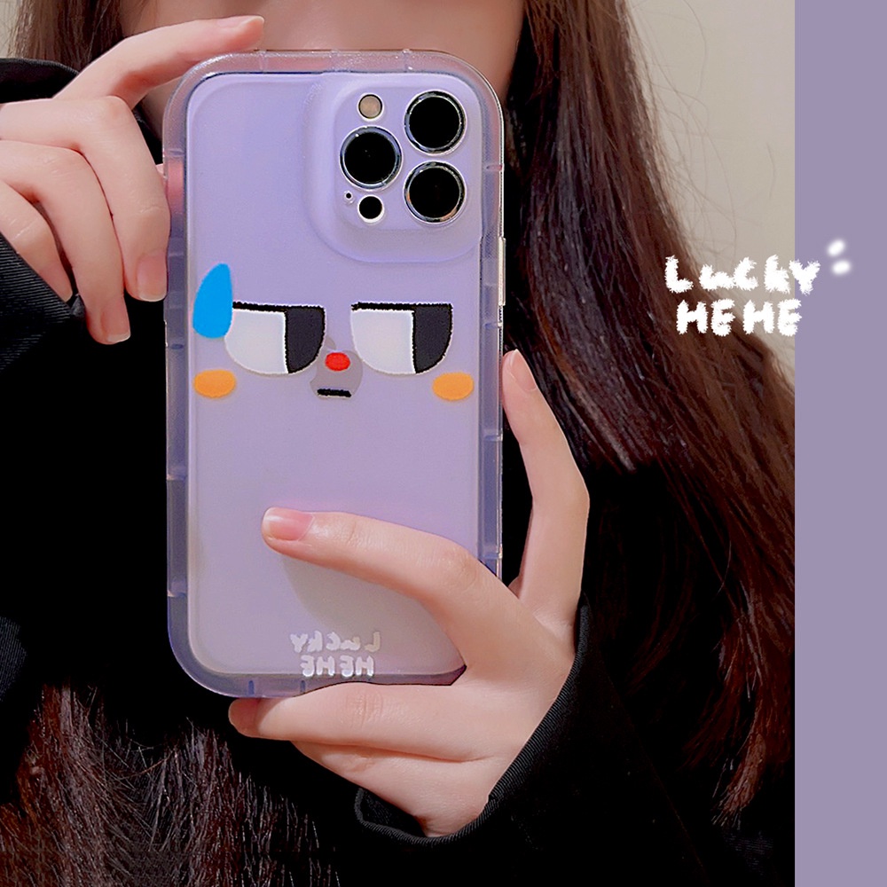 IPHONE Cover Casing Ponsel Transparan Ungu Mata Lancip Emoji Shockproof Untuk Iphone11 12 13 14 PLUS PRO MAX