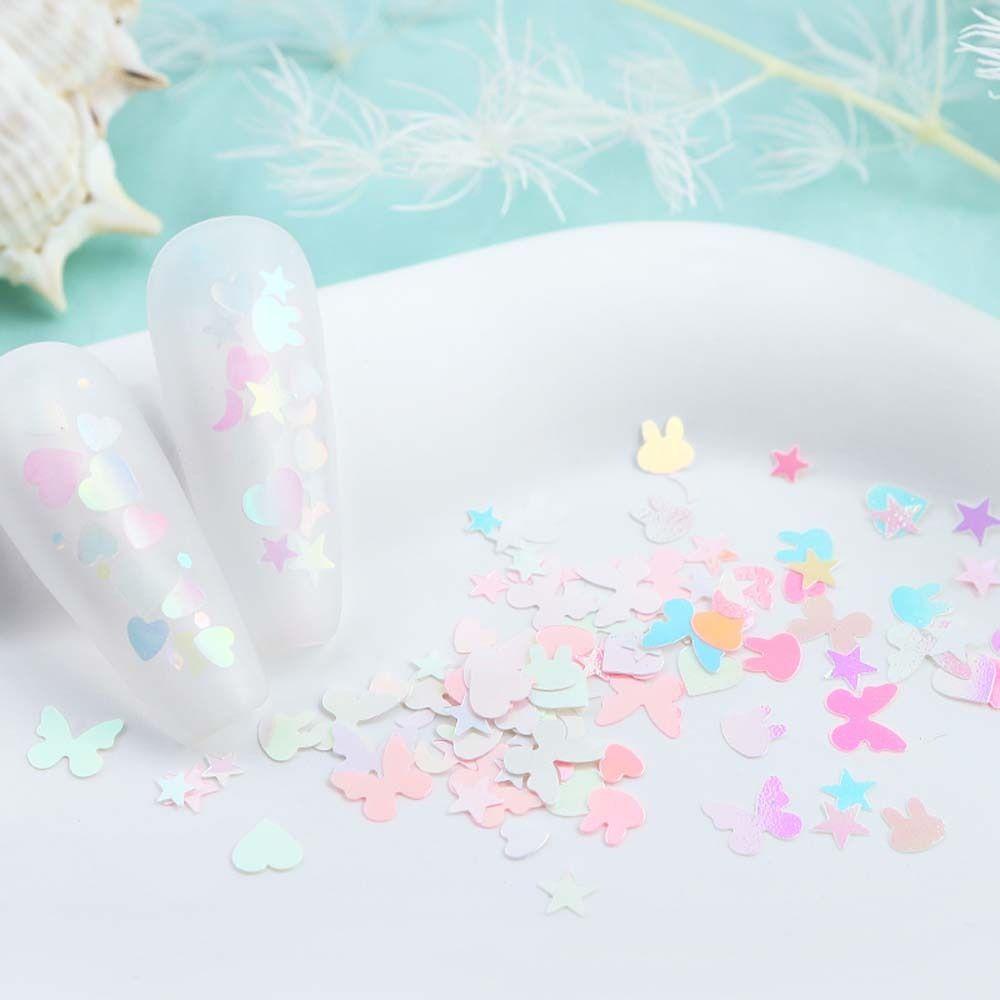 Sequin Kuku Agustina 12kisi Manikur Bahan Mermaid Butterfly Hiasan Bulu Mata Palsu Moon Manicure Accessories Rabbit Nail Decorations