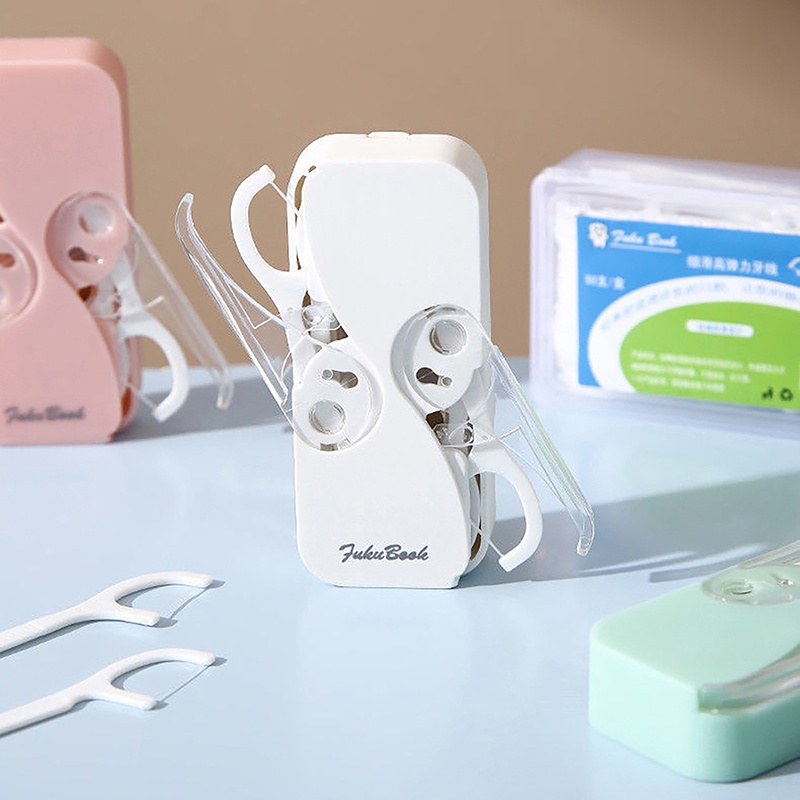 1pc Dental Floss Portable Dispenser Case Dengan 12pcs Dental Floss Kotak Penyimpanan Benang Gigi pop-up Otomatis
