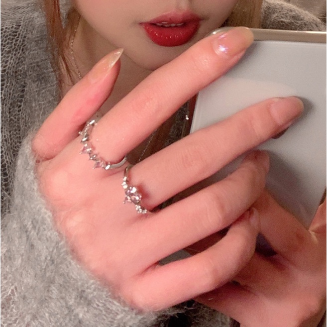 Ifyou Cincin Kristal Zirkon Merah Muda Manis Hati Silver Rings Untuk Aksesoris Perhiasan Wanita