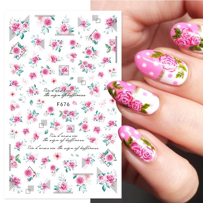 3d Nail Art Stiker Kupu-Kupu Mawar Daun Perekat Diri Stiker Manicure Dekorasi