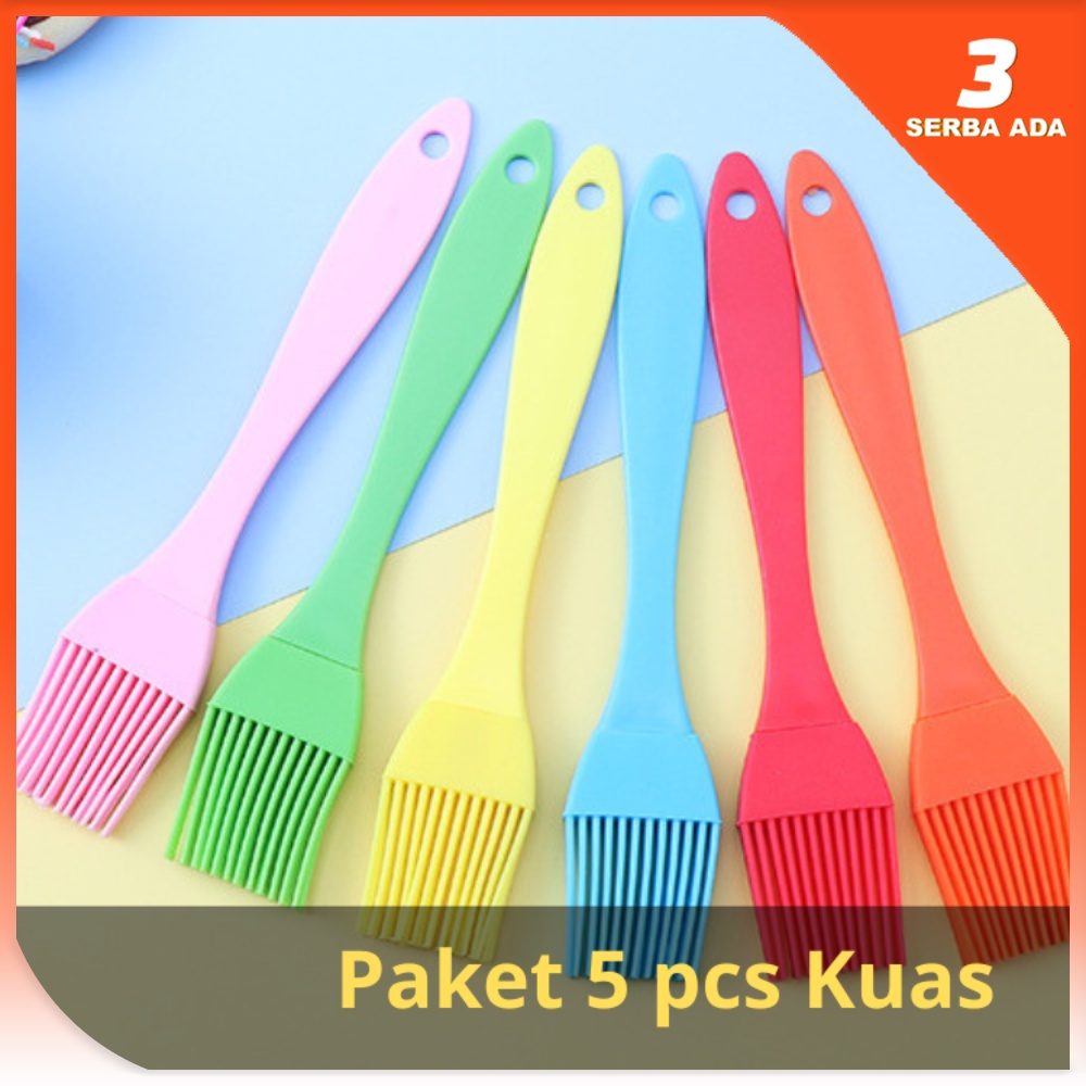 Paket 5 Pcs Kuas Silikon Tahan Panas / Kuas Silikon Gagang Warna / Kuas Silicon / Kuas Roti / Kuas Mentega / Kuas Kue / Kuas Untuk Masak / Kuas Silicon