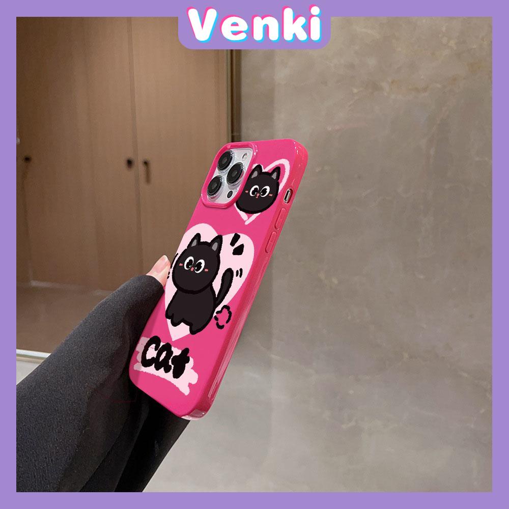 VENKI - For iPhone 11 iPhone Case Red Glossy TPU Soft Case Shockproof Protection Camera Cute Love Black Cat Compatible with iPhone 14 13 Pro max 12 Pro Max xr xs max 7Plus 8Plus