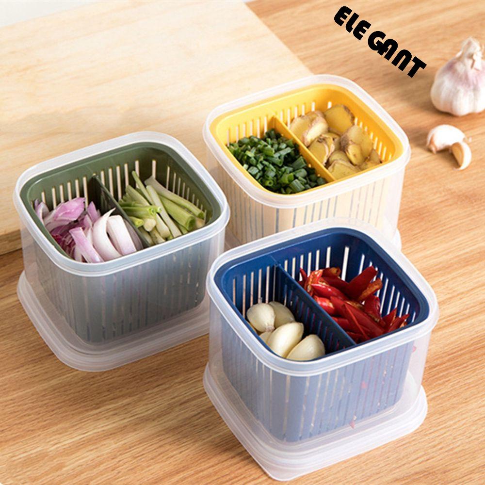 [Elegan] Fresh-keeping Box With Lid With Filter Ginger Garlic Onion Sealed Box Kotak Penyimpanan Dapur Gadget Drain Basket