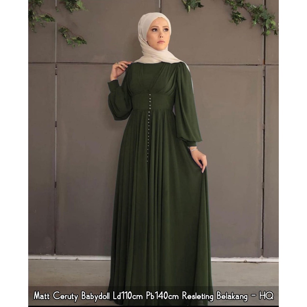 Yasmine Dress Maxy Wanita Muslim Gamis Muslim Polos Basic Full Puring Apk Mutiara l Gaun Pesta Premium