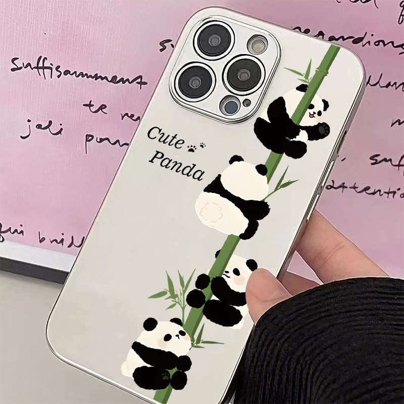 IPHONE Casing Ponsel Electroplate Kompatibel Untuk Iphone14 13 12 Pro Max11 XS XR X8+76S Plus Mini Cute Panda Soft Casing TPU Silikon Shockproof Cover