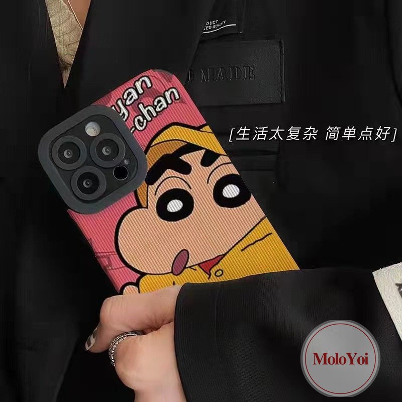 IPHONE Kartun Lucu Crayon Shin-chan Case Kompatibel Untuk Iphone7 8 Plus11 14 12 13 Pro MAX 7Plus XS XR X MAX Tekstur Kulit Stiker Shockproof Lembut Phone Cover