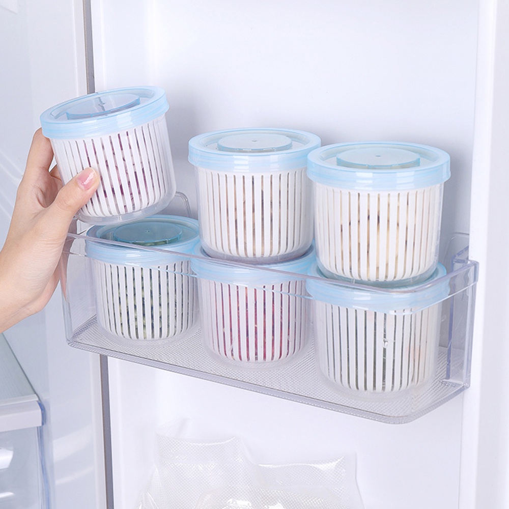 [Unggulan] Kotak Penyimpanan Kulkas Dapur Plastik Sealed Fresh-Keeping Jar Transparan Jahe Bawang Putih Sayuran Makanan Drainer Case Aksesoris Organizer Dapur