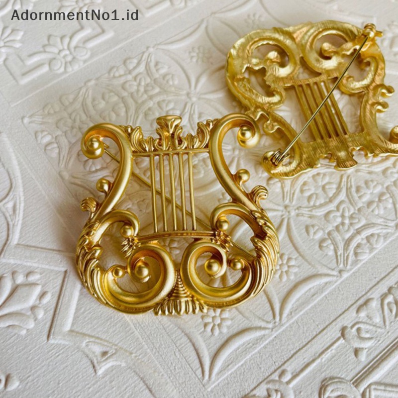 [AdornmentNo1] Vintage Golden Harp Brooch Jewelry Pin Jas Musik Untuk Cardigan Sweater Retro Barang Hadiah [ID]