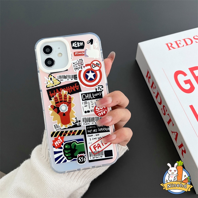 IPHONE Marvel Avengers Alliance Phone Case Kompatibel Untuk Iphone14 13 12 11 Pro Max X Xr Xs Max8 7 Plus SE 2020 Laser Silikon Soft Case Dua Lapisan Shockproof Cases Cover Pelindung