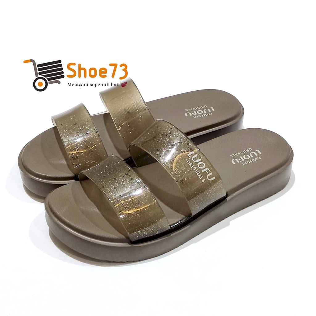 LUOFU E 7199 A1-TF6B SIZE 36-40 ORIGINAL l Sandal Selop ban 2 jelly wanita l Sendal kokop cewek impor