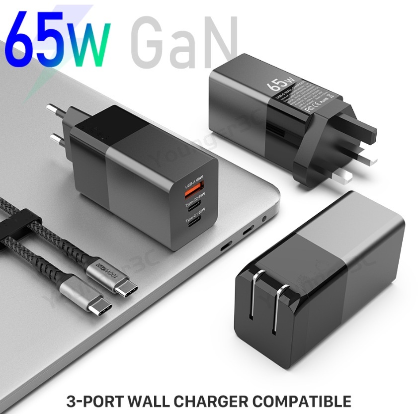 65w GaN Fast Charging Charger USB+2PD Fast Charging Charger Laptop Charger Handphone Adaptor Komputer