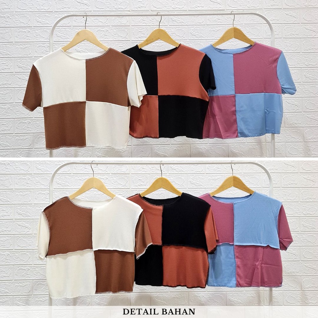 4161 rhea two tone plaid knit crop top