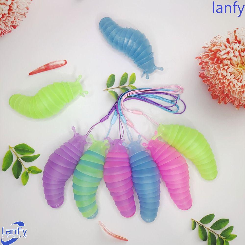 Lanfy Fluorescence Caterpillar Toys Key Ring Cute Rainbow Slug Puzzle Desktop Ornamen Derajat Yang Dapat Diputar Mainan Anak 3D Fidget Slug Mainan Menarik Siput Keyring