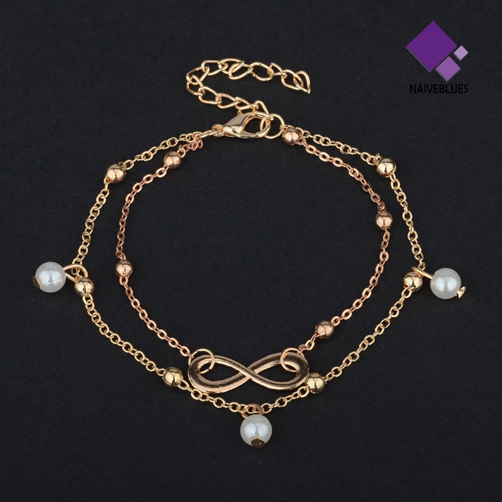 &lt; Naiveblues &gt; Sandal Boho Pantai Barefoot Infinit-y Charm Manik Gelang Kaki Layers Anklet