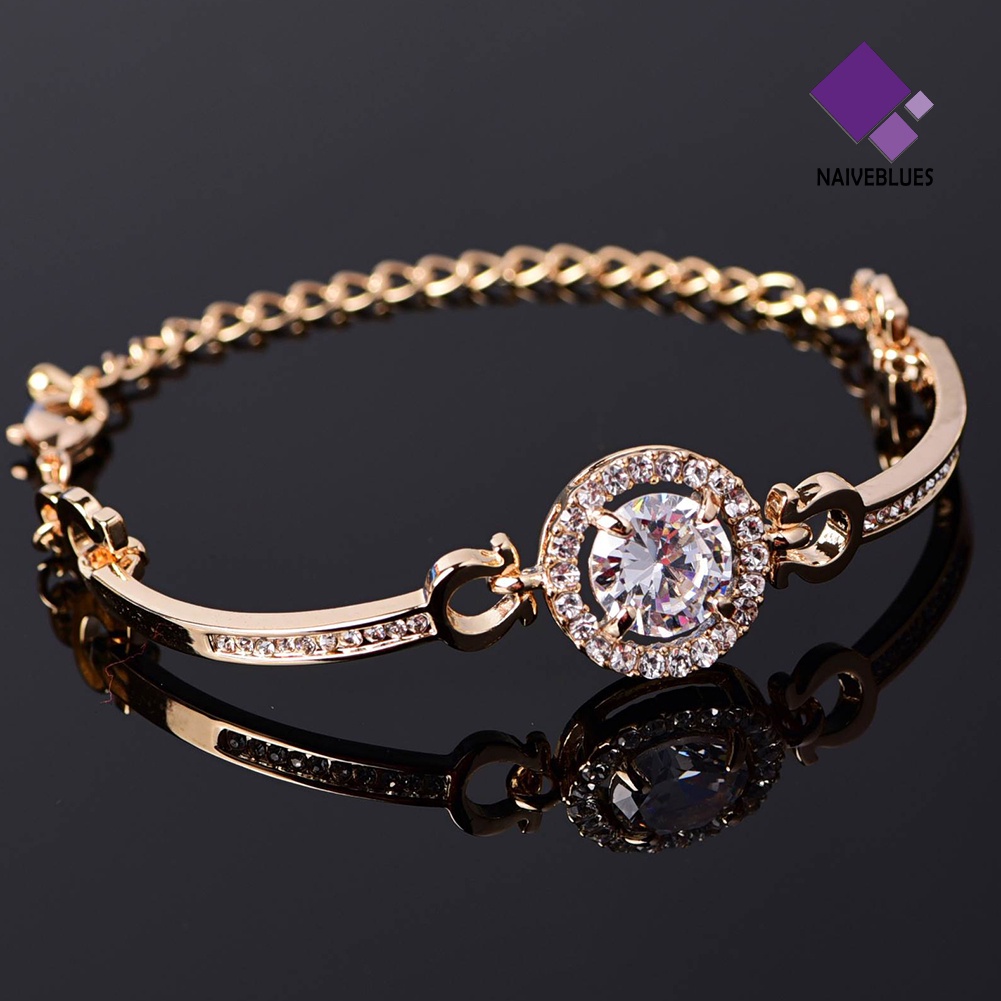 &lt; Naiveblues &gt; Mewah Cubic Zirconia Hias Adjustable Rantai Gelang Bangle Wanita Hadiah