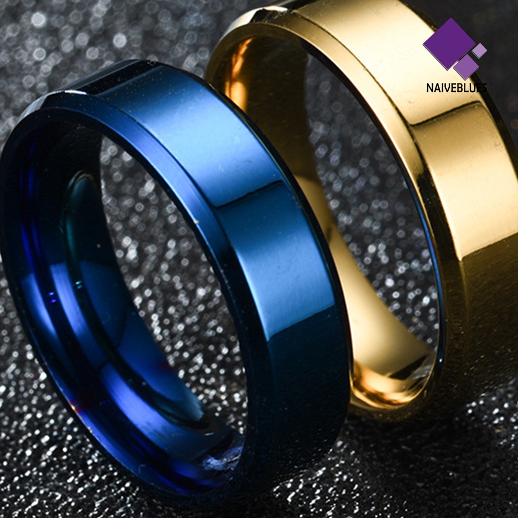 &lt; Naiveblues &gt; Lebar Anti Karat Pria Cincin Stainless Steel Sederhana Indah Pertunangan Fashion Perhiasan