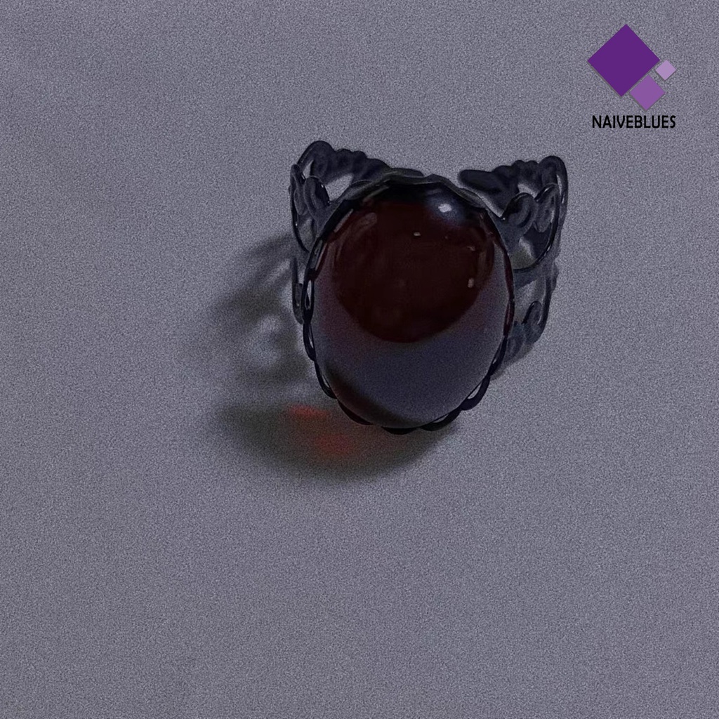 &lt; Naiveblues &gt; Cincin Terbuka Kepribadian Geometris Adjustable Open Design Menawan Dekorasi Tahan Lama Vintage Red Faux Ring