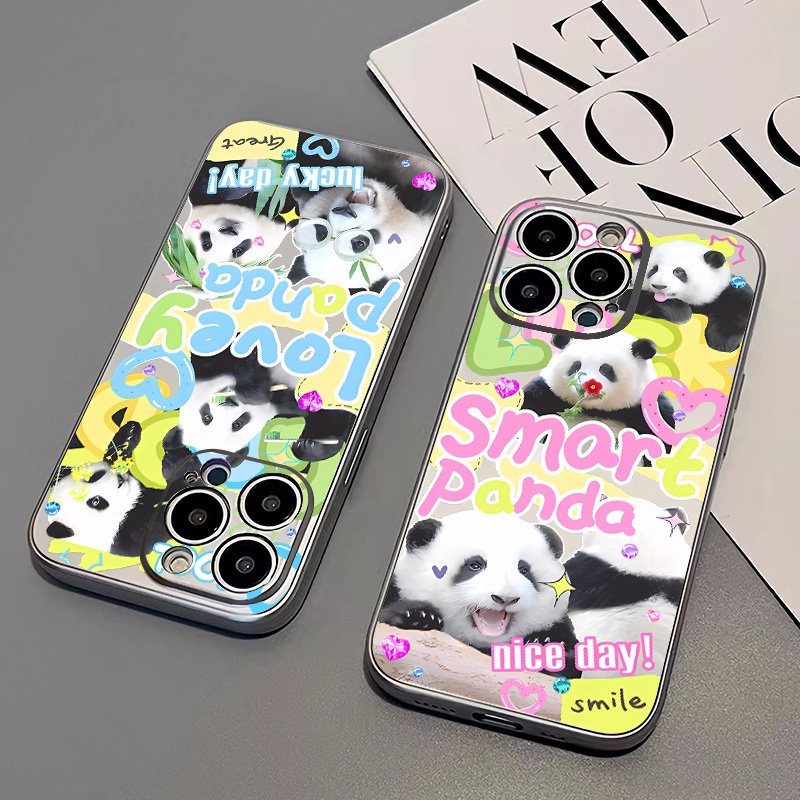 IPHONE Soft Electroplate Case Kompatibel Untuk Iphone14 13 12 11 Pro XS Max Panda Lucu Kupon Casing XR X8 +7 6S Plus Mini TPU Silikon Shockproof Phone Cover