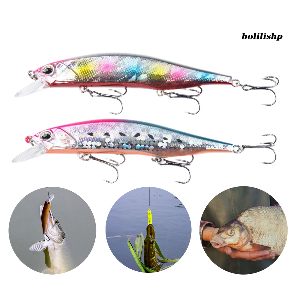 Bo-12cm/15g Umpan Pancing Tajam Kait Realistis Profesional Anti-Korosi Dapat Digunakan Kembali Pengecoran Panjang 3D Mata Ikan Kecil Ikan Umpan Umpan Buatan Wobbler Peralatan Memancing