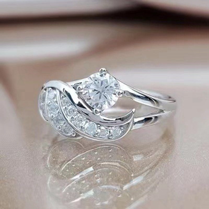 18k Emas Safir Putih Sayap Malaikat Menawan Berlian Putri Cincin Romantis Pengantin Lamaran Eternity Ring