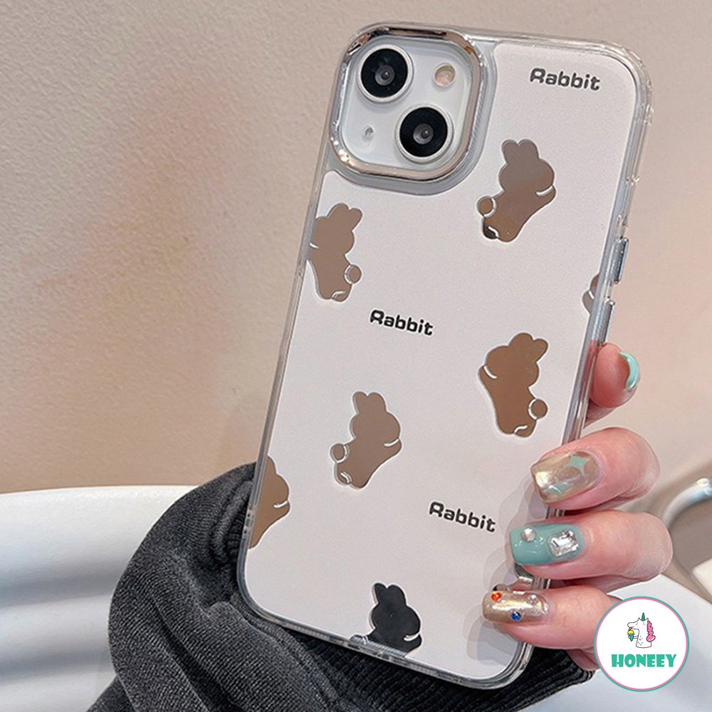 Kelinci Lucu Kartun Kelinci Makeup Cermin Plating Shockproof Phone Case Untuk iPhone 14 Pro 11 12 13 Pro Max Lovely Lembut Penutup Belakang