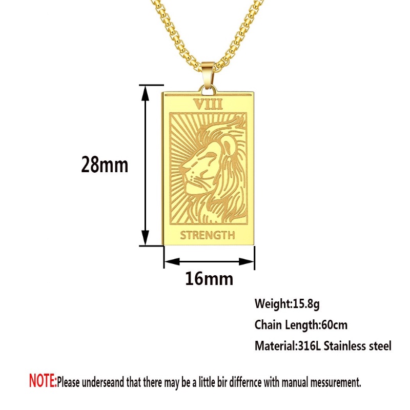 Zh Perhiasan Vintage Stainless Steel Power Lion Tarot Liontin Pria Dan Wanita Fashion Kalung Hip Hop Aksesoris Pesta