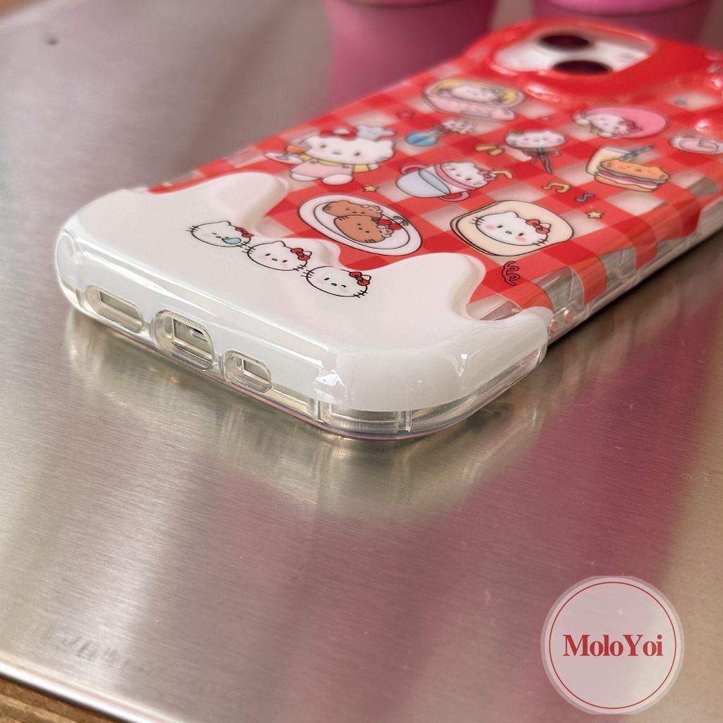 Ins Korea Aesthetic Kartun Kompatibel Untuk IPhone XR XS X Max7 8 Plus 11 13 14 12 Pro Max 7Plus 8Plus SE 2020 3D Ice Cream Lucu Hello Kitty Cat Case Lembut Silicon Penutup Belakang