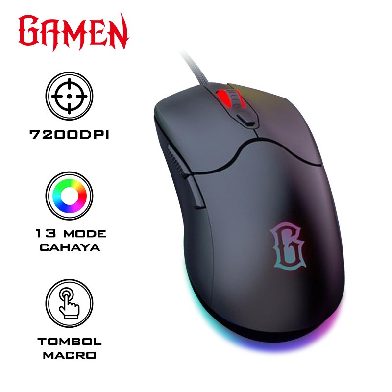Gamen GM200 Mouse Gaming Macro Define Wired RGB 7200DPI - Gaming Mouse - GM200