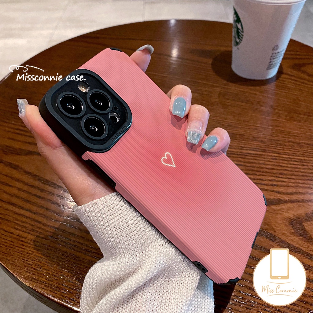 IPHONE Casing Ponsel Tekstur Kulit Warna Gradasi Mewah Untuk Iphone11 12 14 13 Pro Max X7 8 Plus XR XS Max 7Plus Cinta Sederhana Hati Shockproof Silikon Lembut Tpu Cover