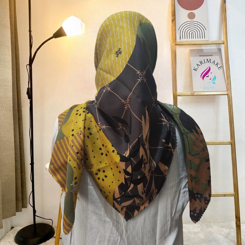 Karimake Hijab / Kerudung Segi Empat Voal Premium Printing Motif Paisley Power Laser Cut 110 x 110