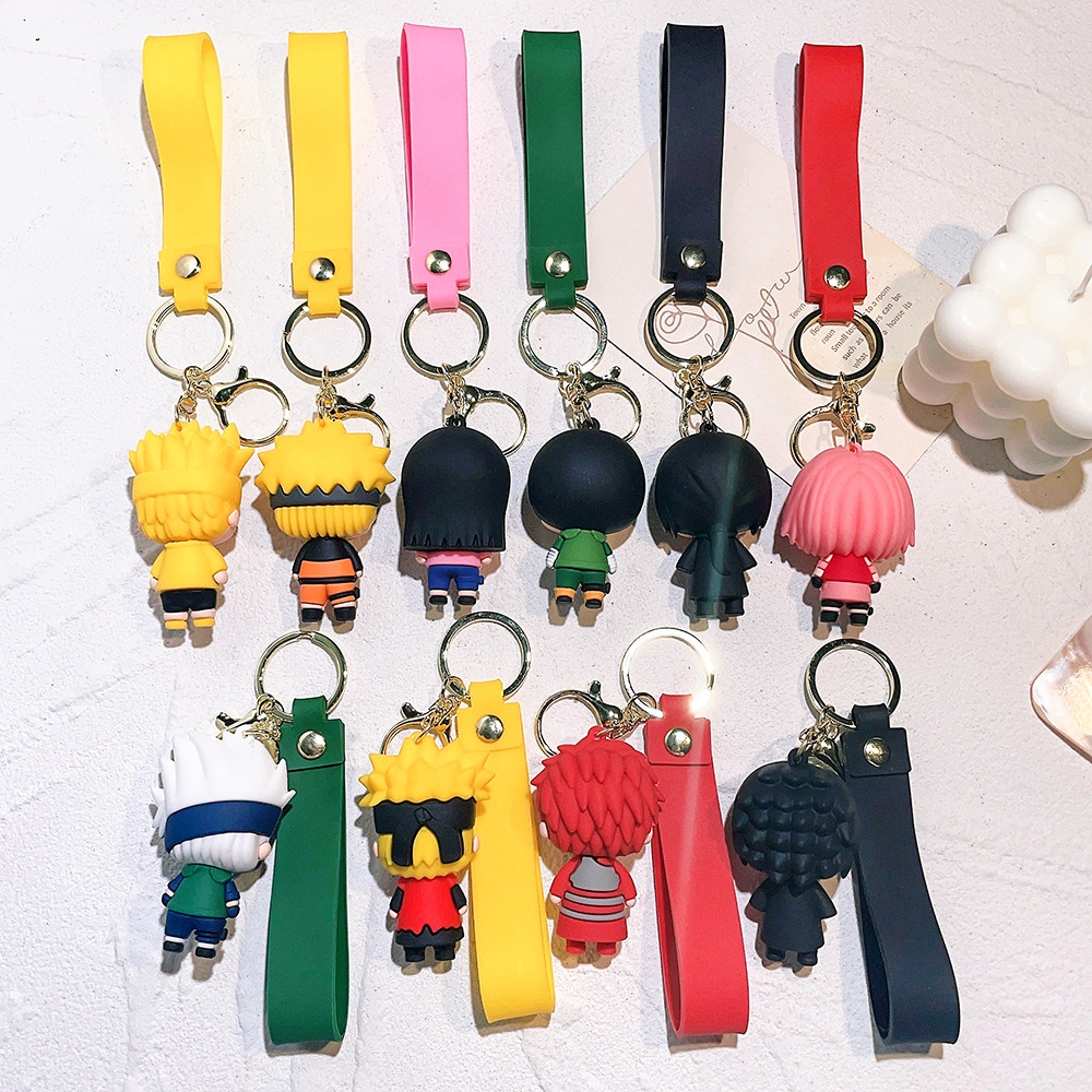 Gantungan Kunci Anime Naruto Lucu Fashion Perhiasan Gambar Kartun PVC Keyring Uzumaki Kakashi Action Figure Untuk Pria Wanita Tas Liontin