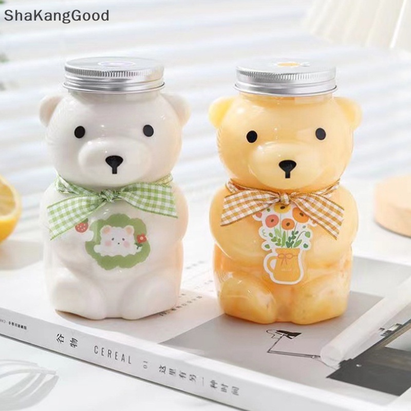 Botol Minum Sekali Pakai Selip Juice Bear Gelas Plastik Beruang Lucu Juice Drink Milk Tea Drink Storage Bottles With Lid Sealed Bottle SKK