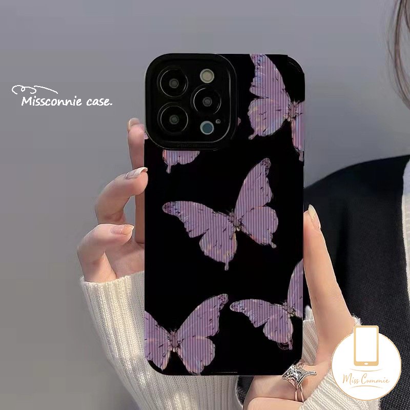 IPHONE Casing Tekstur Kulit Mewah Kompatibel Untuk Iphone11 14 13 12 Pro MAX 7Plus XR X 7 8 Plus XS MAX Shockproof Lembut Tpu Silicon Retro Fantasi Butterfly Cover