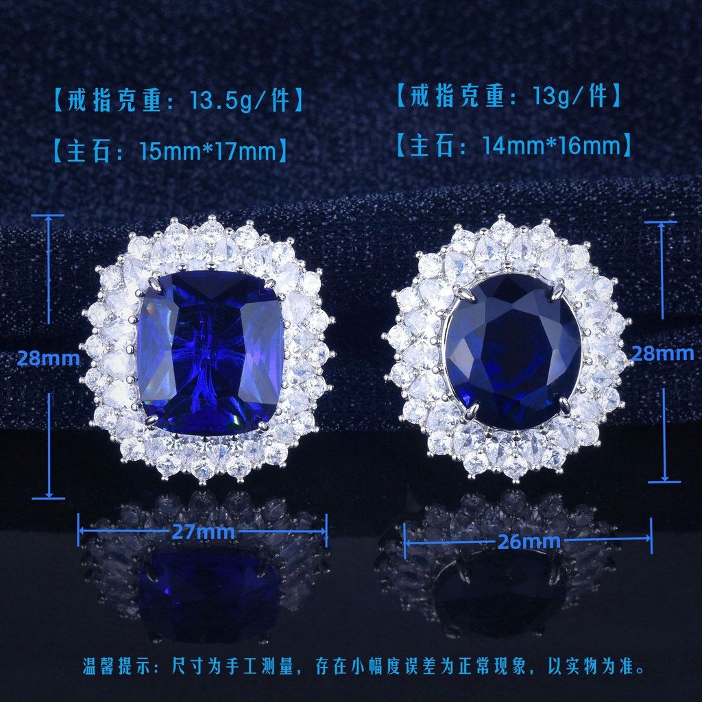 Goldkingdom Aksesoris Perhiasan Fashion Ready Stock Jual Panas Carat Natural Royal Sapphire Set Dengan Cincin Full Berlian