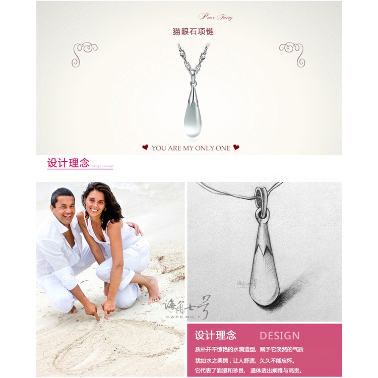 Goldkingdom Aksesoris Perhiasan Fashion Ready Stock Moonstone Opal Tetes Perak Kristal Kalung Liontin