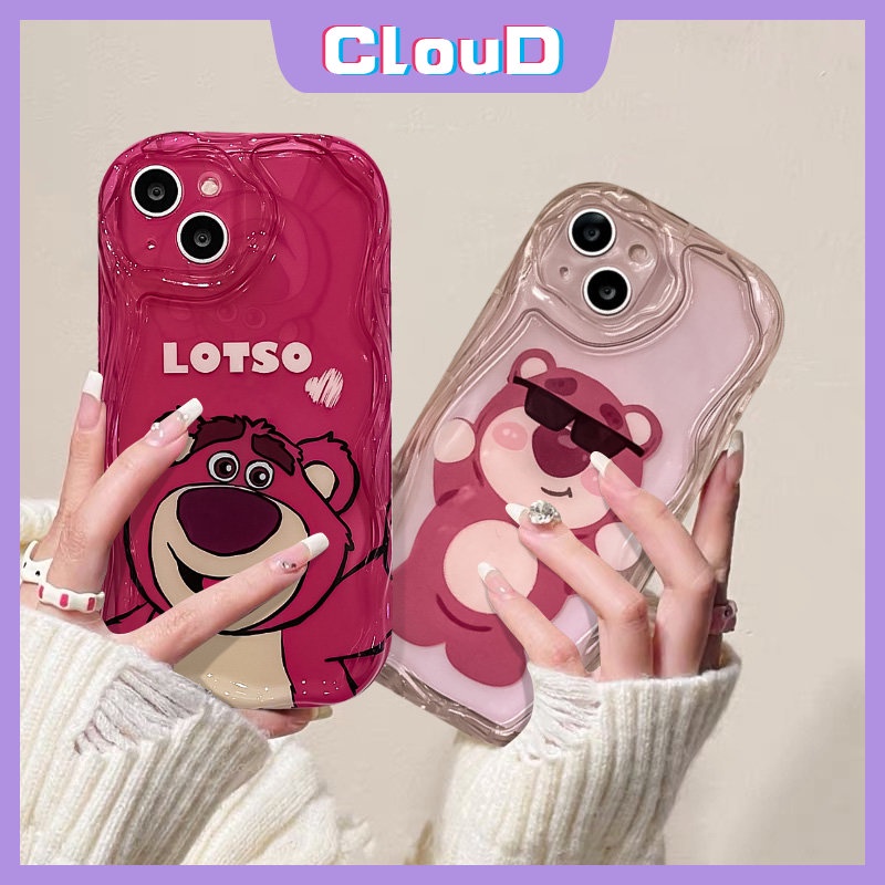 Case Beruang Strawberry Lucu Untuk Samsung A14 A12 A04 A03 A10s A51 A21s A11 A30 A02s A20 A03s A23 A20s A04s A32 A13 A50 A30s A52 Kartun Manyo 3D Tepi Bergelombang Lengkung Glossy Soft Cover