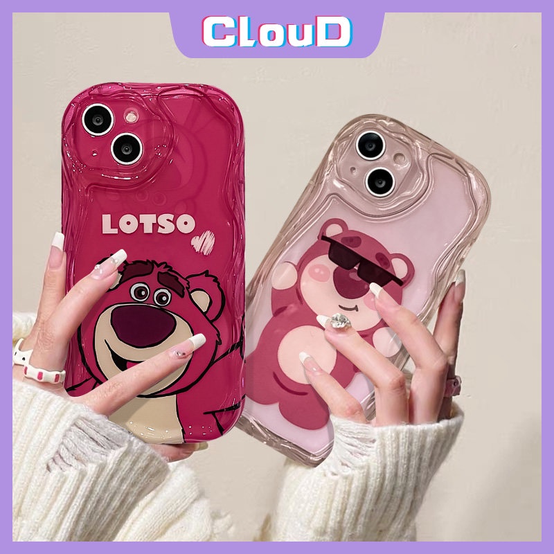 Untuk Vivo Y35 Y17 Y21 Y11 Y02 Y51 Y12 Y33s Y12i Y22s Y20 Y15s Y31 Y20i Y95 Y21s Y91 Y16 Y30 Y15A Y51A Y15 Y2 Y91C Y12s Kartun Strawberry Bear Manyo Lembut 3D Bergelombang Tepi Melengkung Case