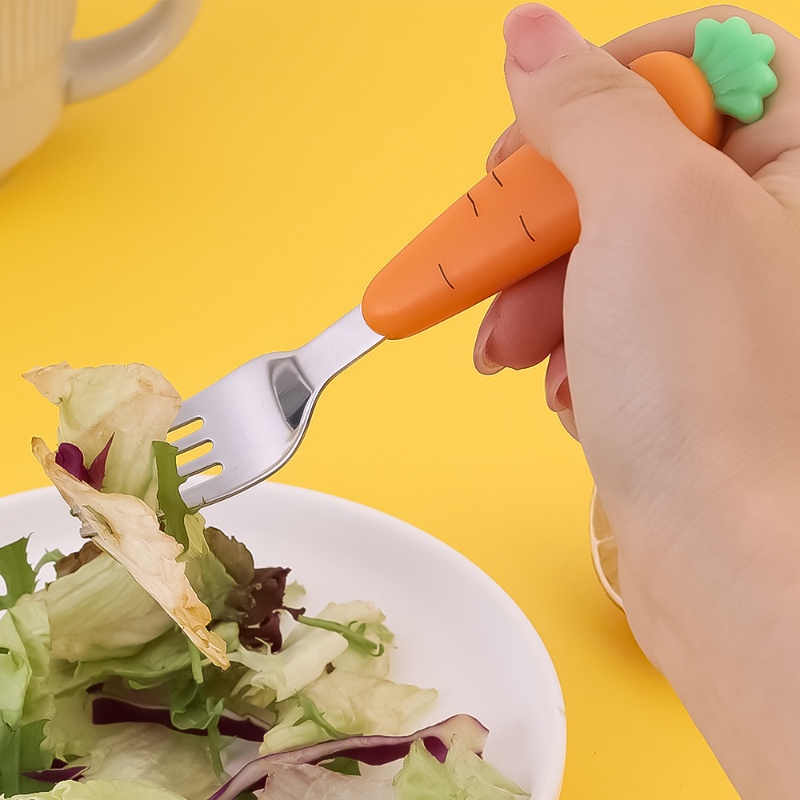 Kartun Wortel Bayi Makan Makanan Pelengkap Buah Sendok Lumpur Anak Lobak Peralatan Makan Stainless Steel Garpu Buah Perlengkapan Dapur