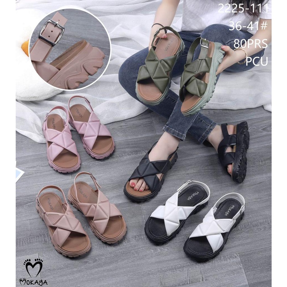 Sandal FUJI Platform Wanita Ban Silang Jahit Tali Belakang Gesper Metal MKY 2225-111 36-41