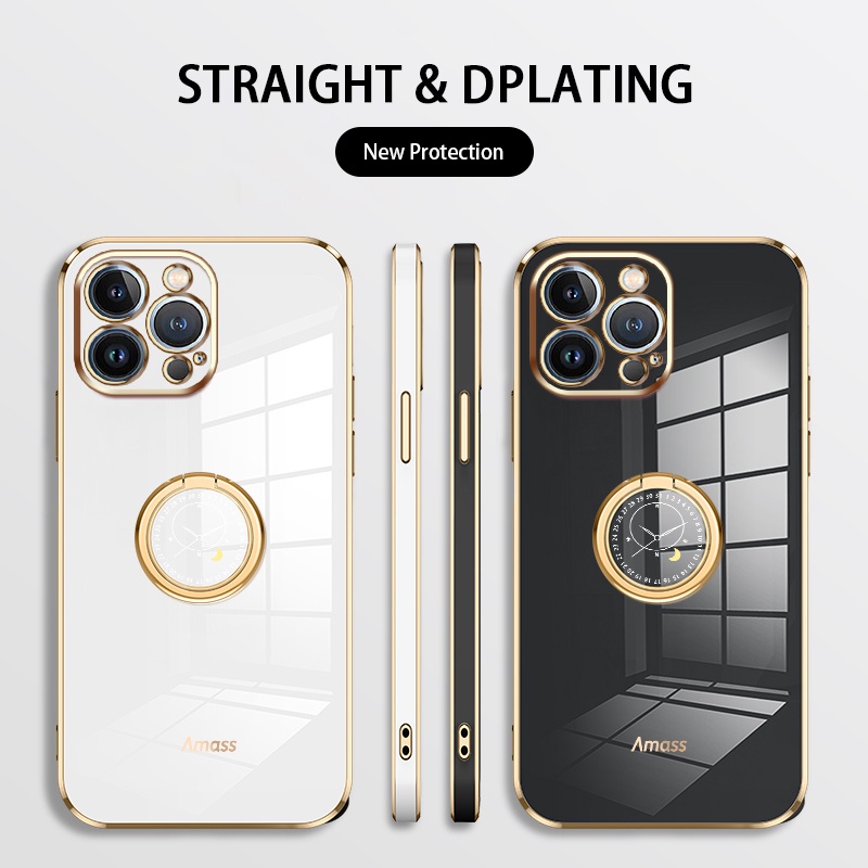 IPHONE Andyh Casing Ponsel Silikon Ultra Tipis Untuk Iphone6 6S Plus7 8 Plus SE2020 X XS Max XR 11 12 13 14 Pro Max Deluxe Perlindungan Jatuh Pita Emas Dengan Jam Cincin Dan Lanyard Gratis