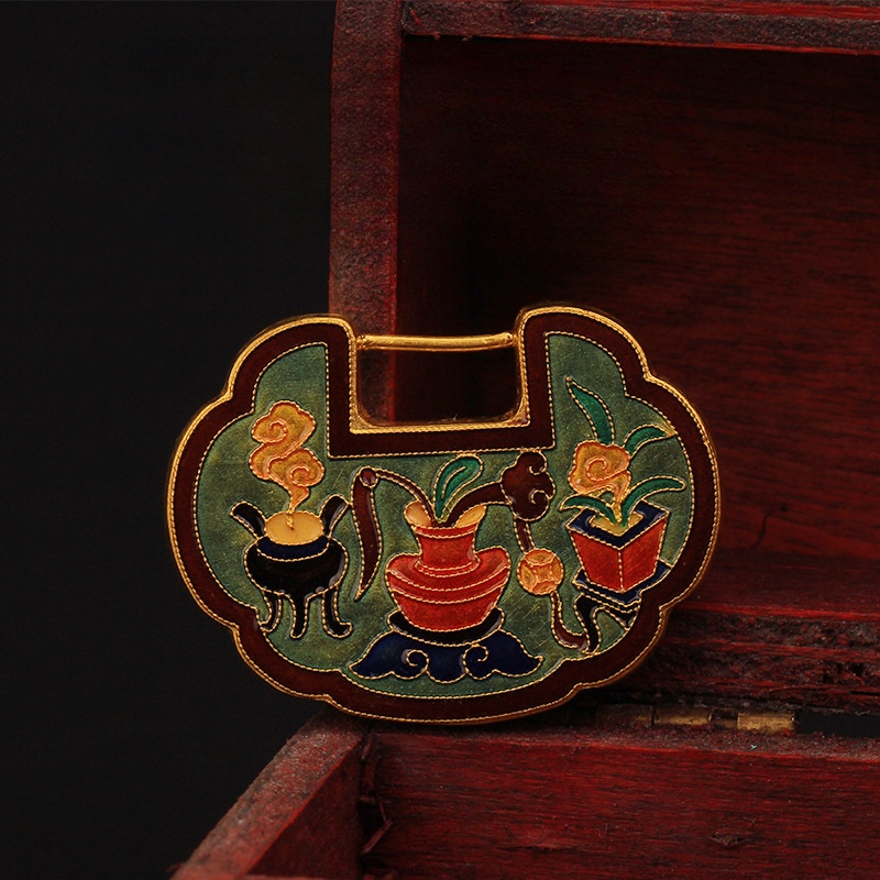 Goldkingdom Fashion Perhiasan Aksesoris Ready Stock Kuno Buatan Tangan Panggang Biru Menguntungkan Awan Kunci Lotus Ganda Ikan Lock Liontin Labu Capung Mata Transportasi Manik